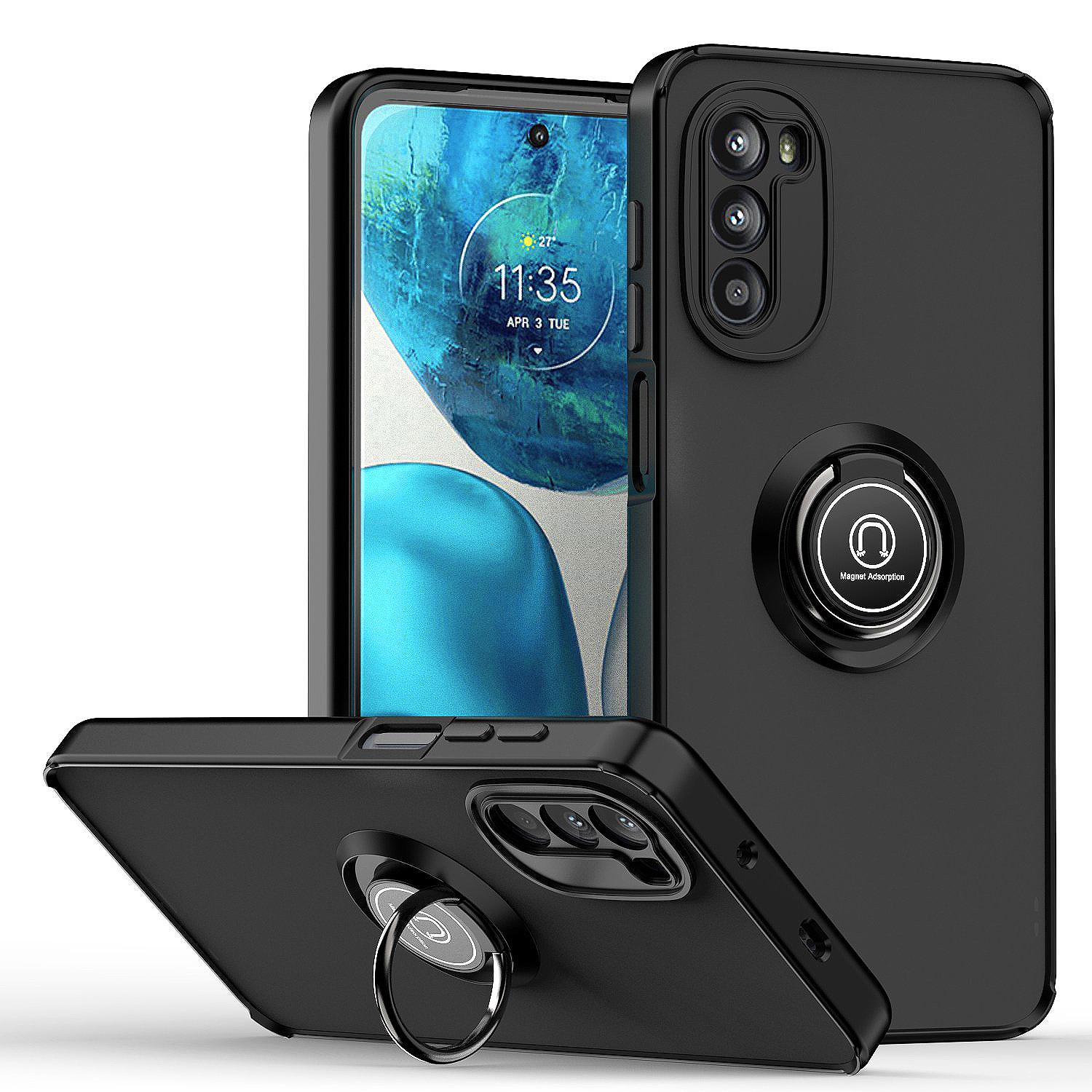 

Держатель для кольца в виде модели, Жесткий чехол из ПК для Motorola Moto G52 G22 G31 G41 G42 G60 G60S G20 Moto G52, Ударопрочный силиконовый задний чехол For Edge 30 чёрный
