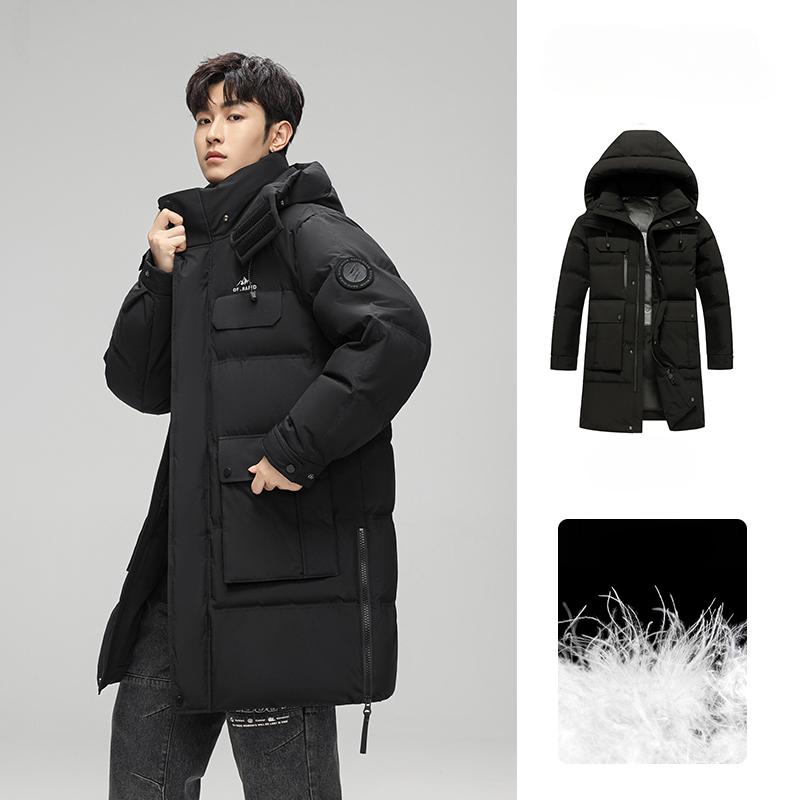 

Мужская куртка-пуховик осень-зима новый модный тренд длинная толстая куртка с капюшоном и воротником-стойкой S