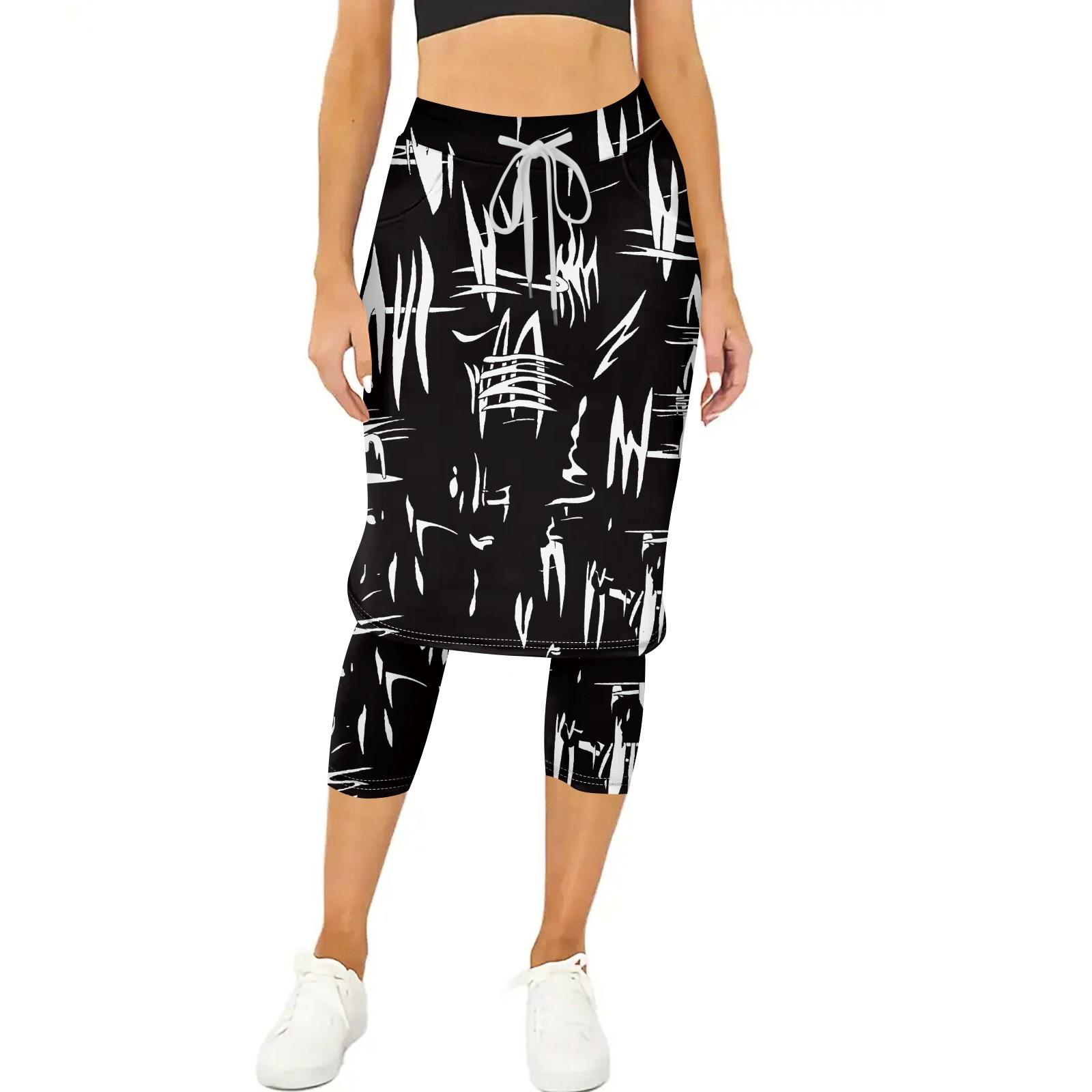 

Женские теннисные юбки для гольфа Леггинсы с юбкой для тренировок Брюки для йоги с юбками Шорты с карманами XXL чёрный