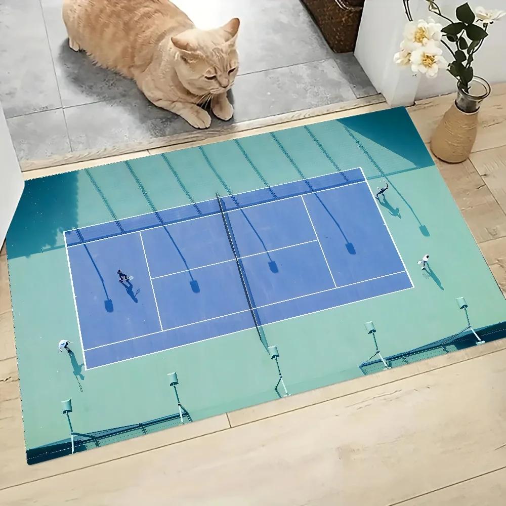 

Tennis Court Net Ball Green Blue Graphic Printed Flannel Doormat Non-Slip Bathroom Kitchen Entrance Carpet Decor Floor Mat 30X50CM