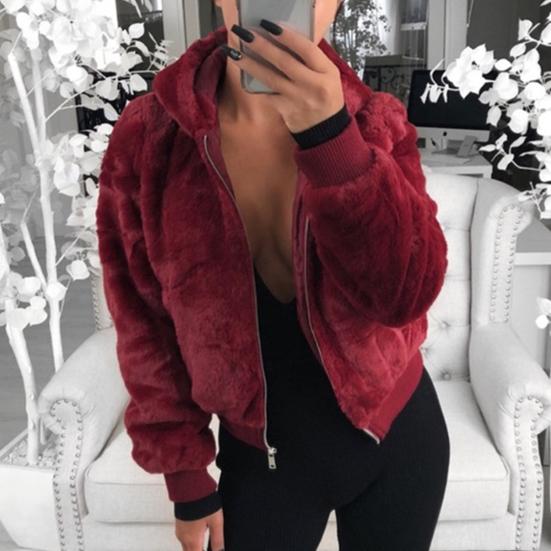 Plush Jacket Zipper Closure Thickened Elastic Cuff Women Hoodie With Pocket Outwear