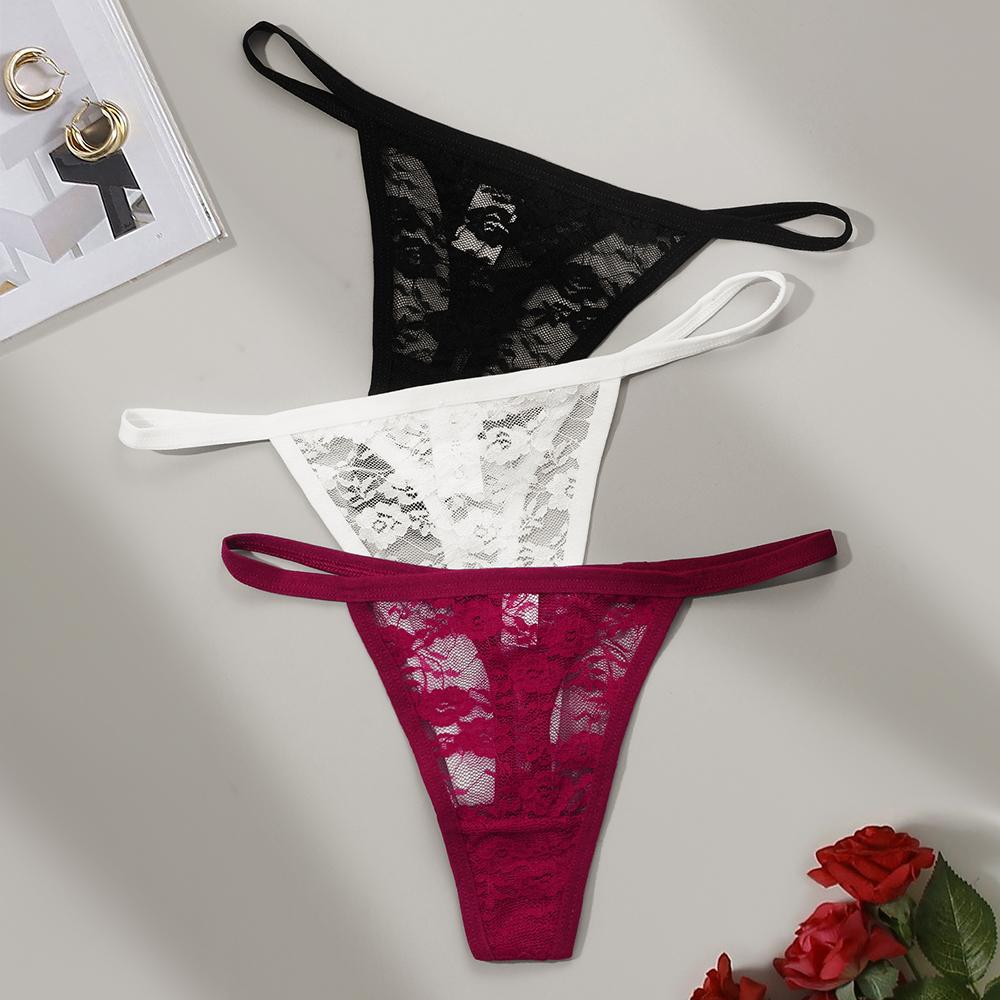 2 Stück/Set Sexy Damen Spitze Höschen Niedrige Taille G-String Unterwäsche Einfarbig Ausgeschnitten Transparent Tanga Damen Weiche Atmungsaktive Dessous