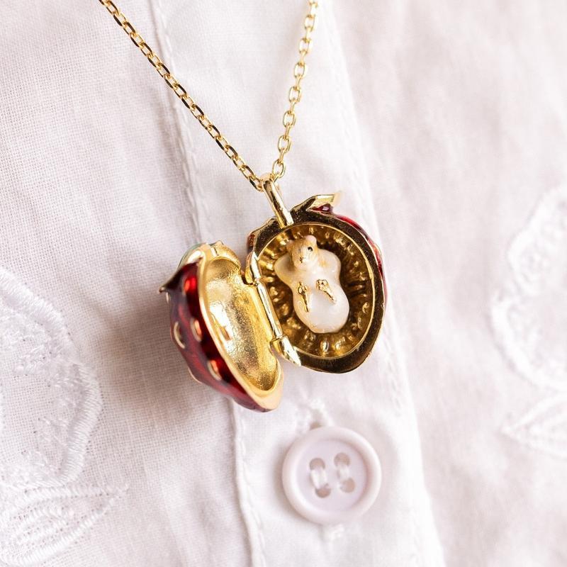 Hidden Hamster Animal Enamel Locket Necklace Creative Open Close Pendant Trendy Jewelry for Daily Wear Anniversary Gift
