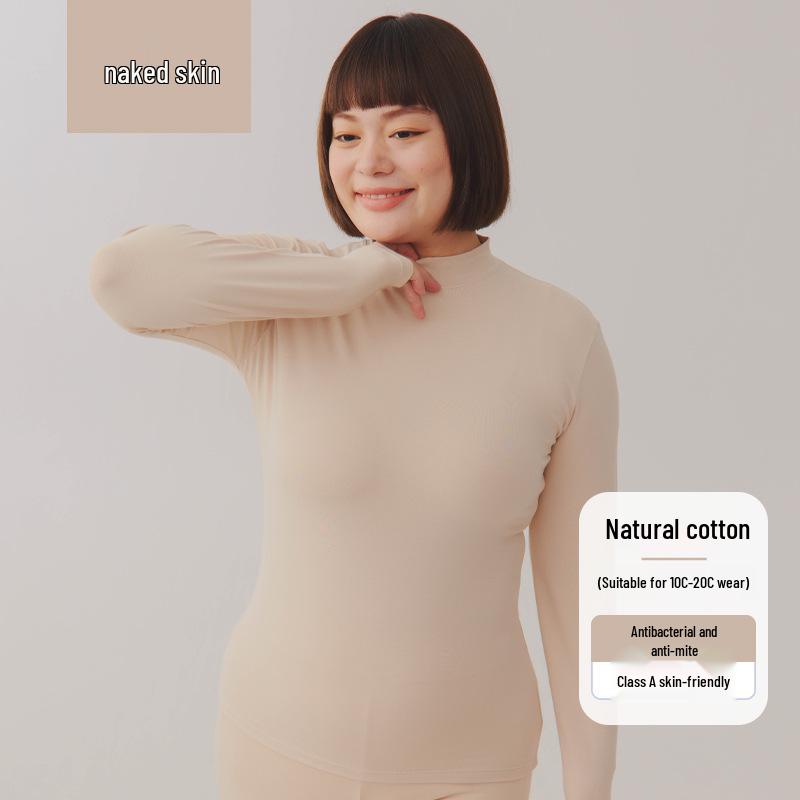 Women's Pure Cotton Antibacterial Slim Wool Sweater - Medium Collar, Brushed Inner Layer, Base Top for Autumn.