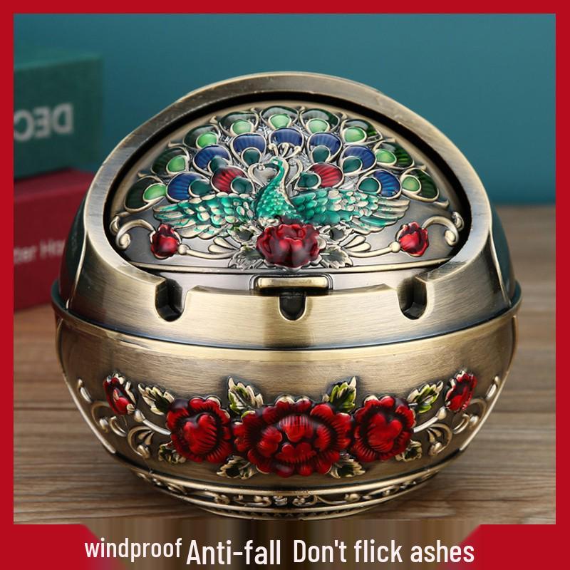 European Style Ashtray with Lid: Trendy, Drop-Proof, Anti-Fly Ash, Odor-Resistant, Luxury Living Room Decor.