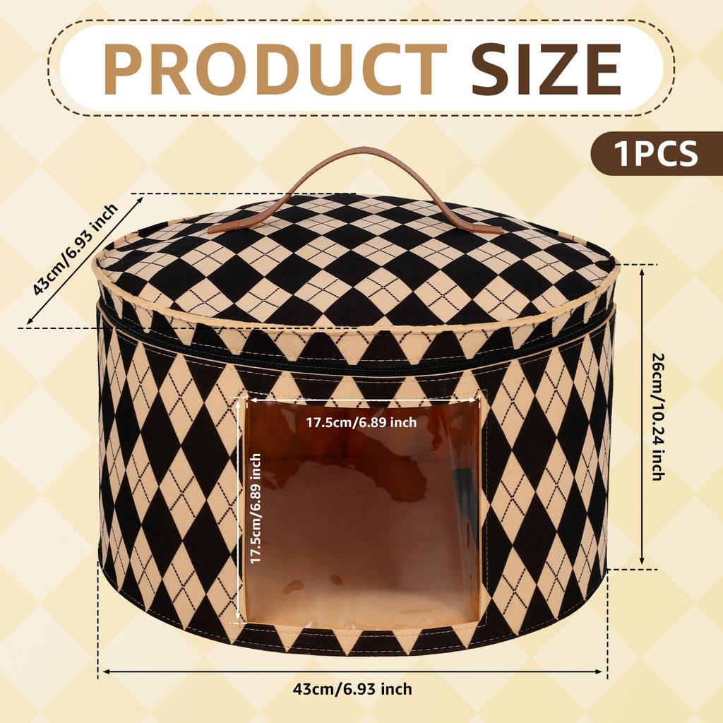 Hat Storage Box Large Circular Foldable Felt Hat Box with Zipper Dustproof Lid Travel Cap Boxes Wardrobe Organizers
