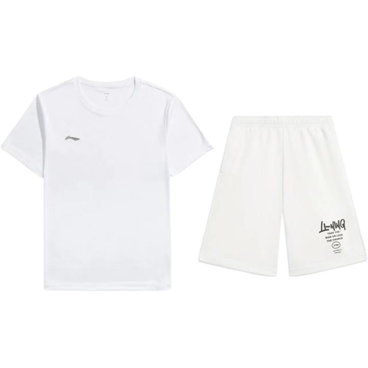 

Простая удобная универсальная футболка с коротким рукавом и круглым вырезом с принтом логотипа Li Ning, повседневный спортивный комплект, унисекс, топы ATSU839-2+AKST593-7 M