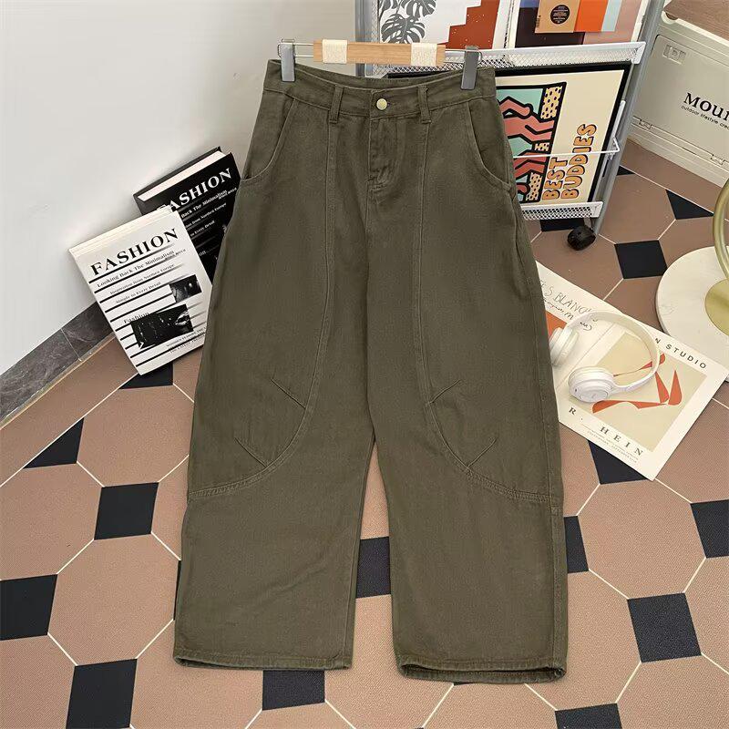 

Retro American Wide Leg Cargo Jeans - Street Dance Hip Hop Style Large зелений