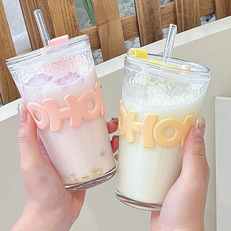 OLOEY Glass Water Cup with Straw