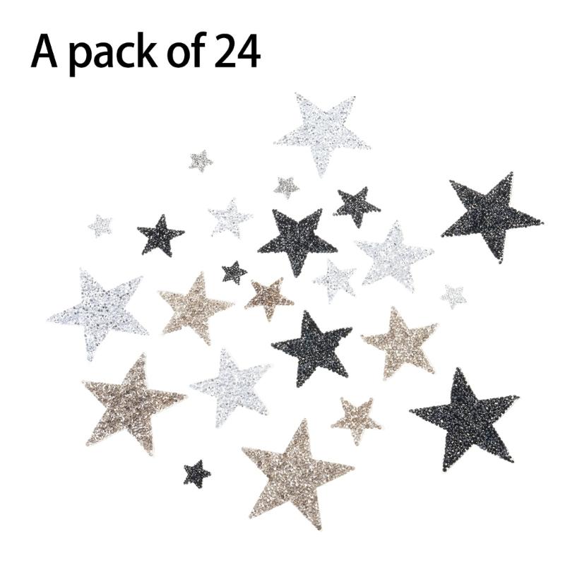 24Pcs Rhinestones Star Appliques Iron on Star Patches for Clothes Dress Pants Jeans Hat Bag Clothing Embellishments