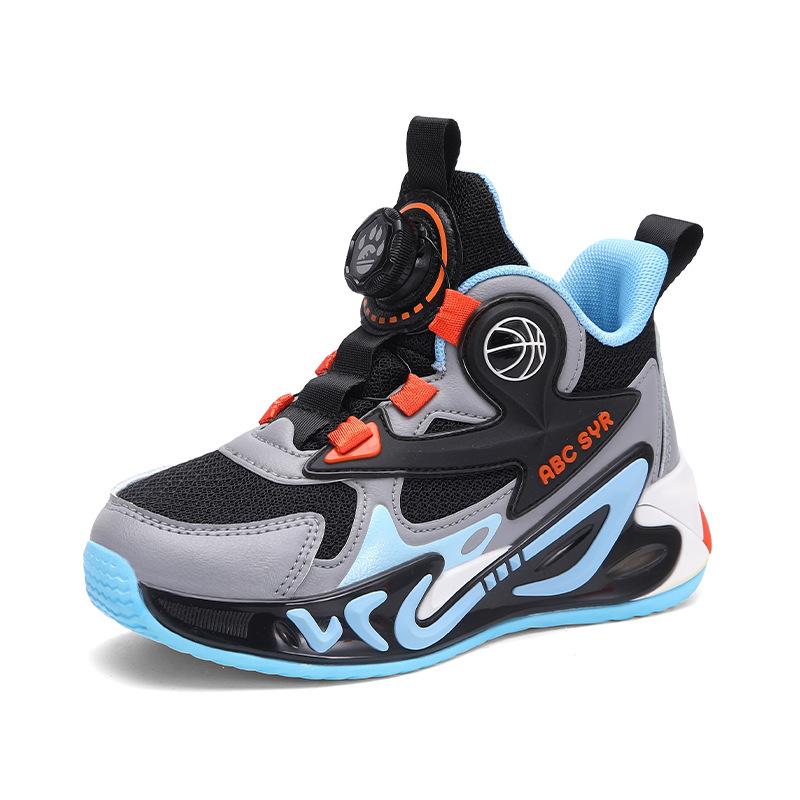 Boys shoes 2025 spring and autumn new children middle-aged and older boys rotating button soft sole non-slip running basketball shoes