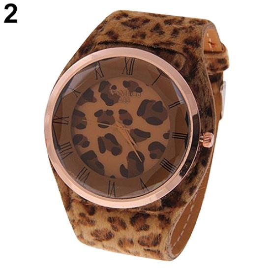 Women's Leopard Faux Leather Strap Charm Roman Numerals Quartz Wrist Watch