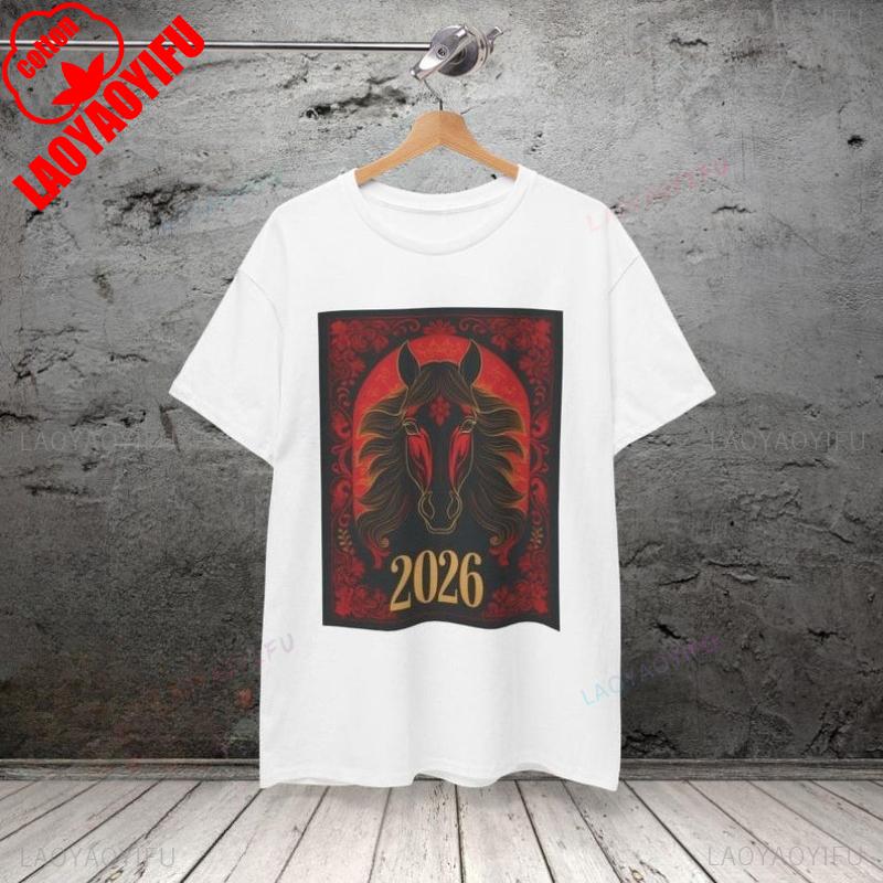 Chinese 2026 Year Horse TShirt Zodiac Shirt for Lunar New Year Fire Horse Casual Fashion Soft Comfortable Fashion Outdoors Tee