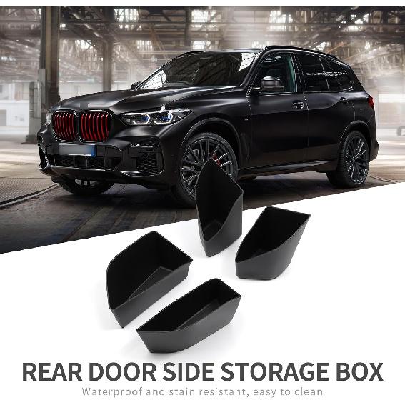 Smabee 4PCS Rear Door Side Organizer for BMW X5 2019-2025 Door Side Storage Box 2024 Accessories TPE Rear Car Door Slot Tray Organizer Black
