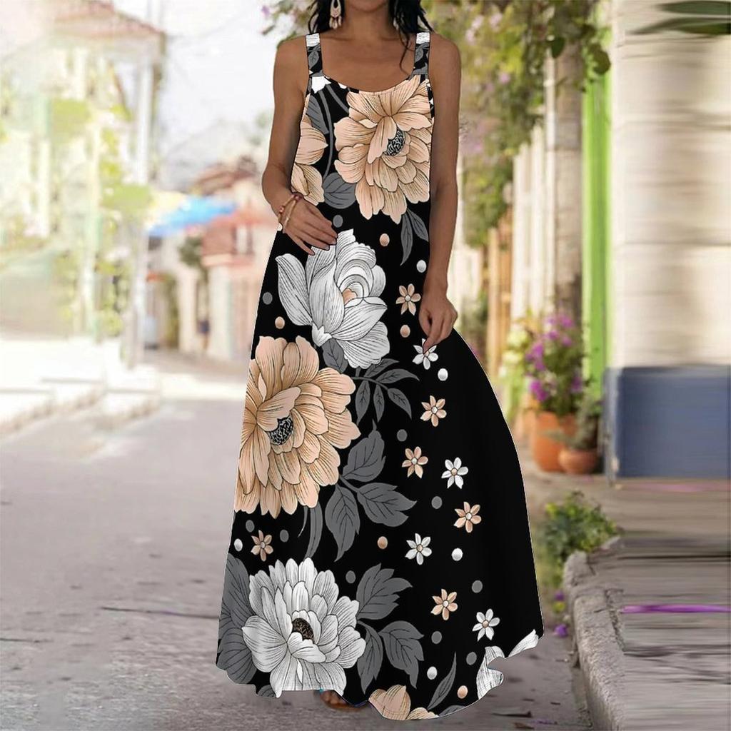 Women's Slip Dress Maxi Long Dress Flowers Print Stitching Print Dress Spring & Summer Leisure Vacation
