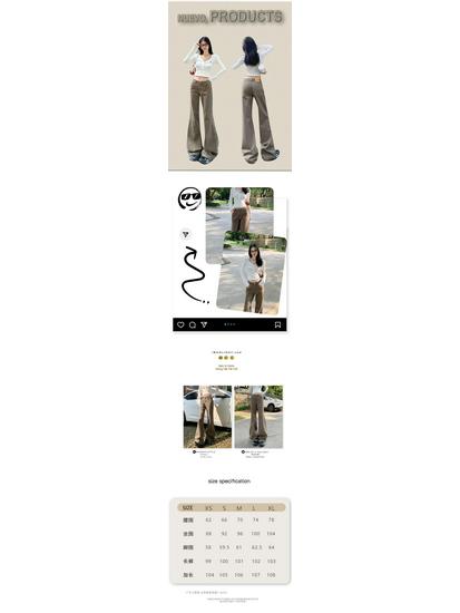 Unisex Retro American High-Street Brown & Green Wide-Leg Jeans - Spring & Autumn Casual Floor-Length Pants.