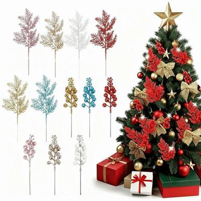 Glitter Christmas Tree Ornaments Hanging Design Berry Bouquets DIY Gift Accessories  Home Decor