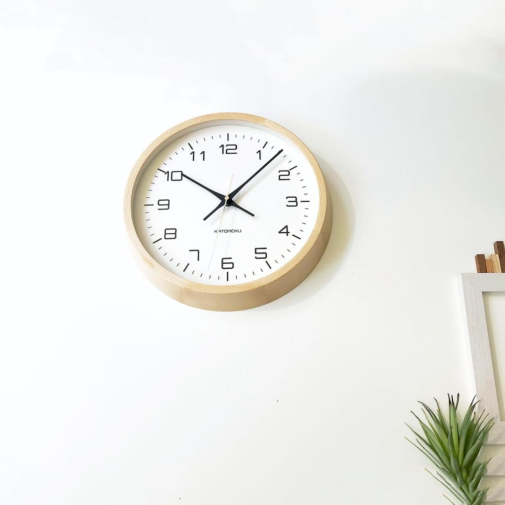 KATOMOKU Muku Clock 11 Natural km-94NA Wall Clock with Continuous Second Hand, 30.6cm Diameter (Quartz Clock)