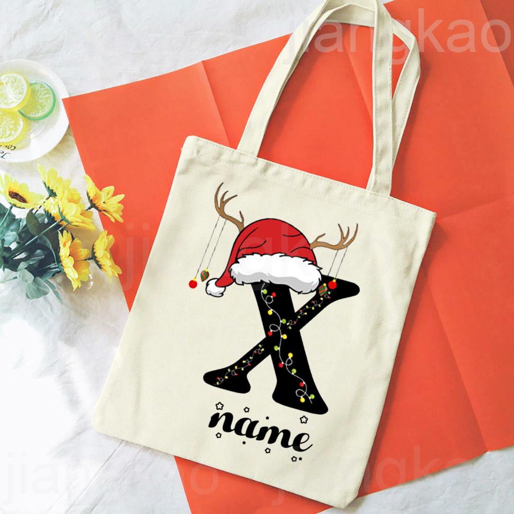 Personalized Christmas Gift Bag Initial with Name Christmas Sack Alternative Stocking Filler Bags Xmas Eve Pouch Gift for Kids