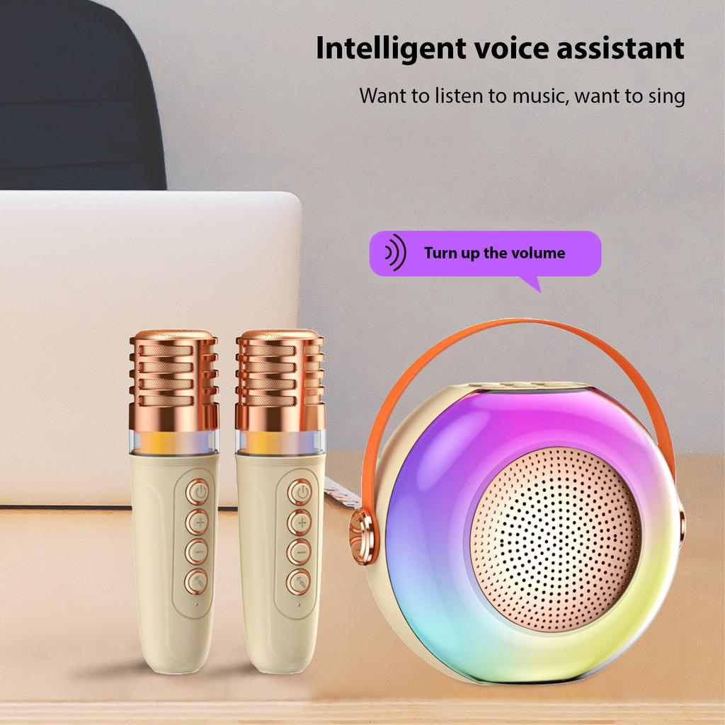 Karaoke Machine with 2 Wireless Microphones BT Microphone and Speaker KTV Set with RGB Light