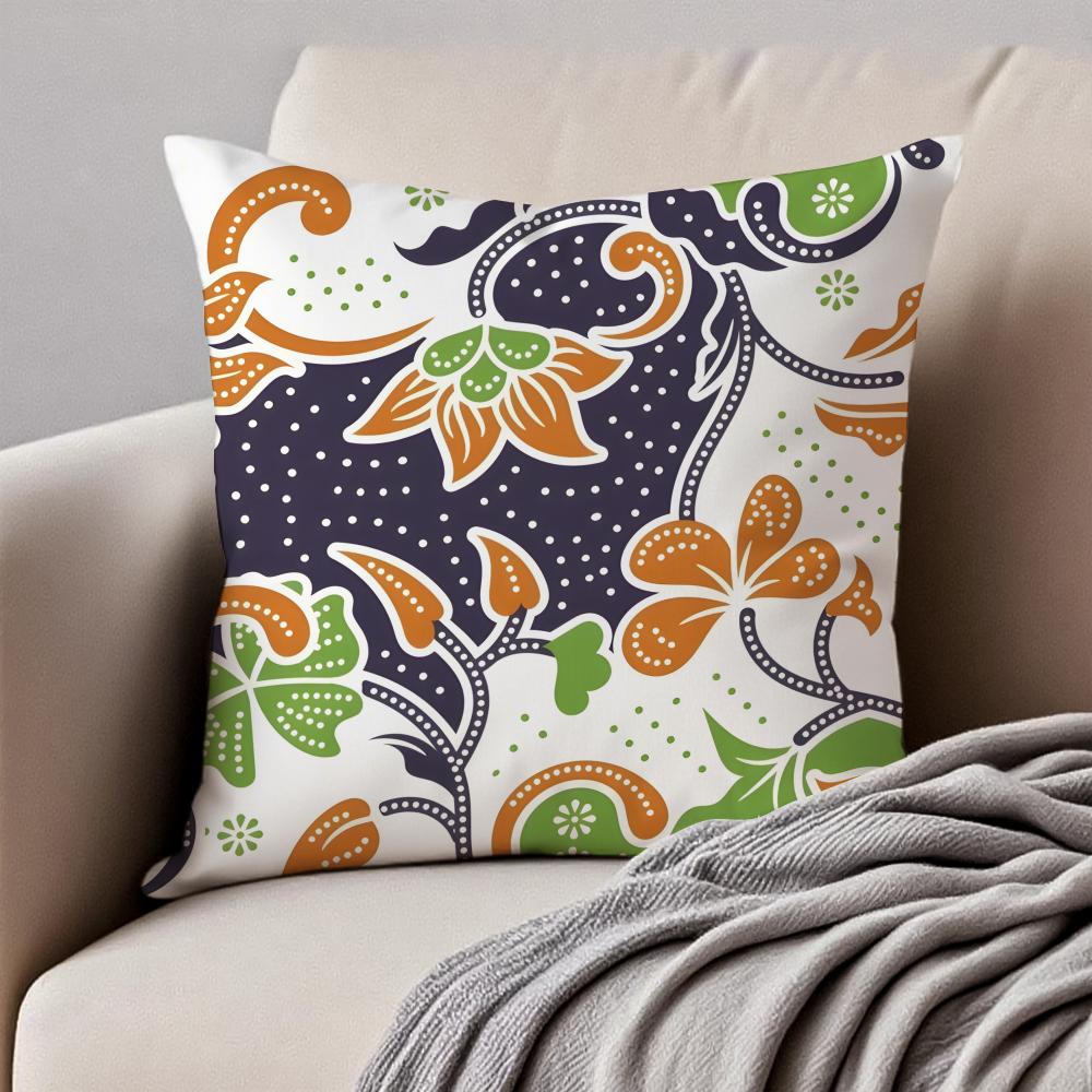 Creative Abstract Art Indonesia Batik Cushion Cover Pillowcase Antidustmite Invisible Zipper Short Plush Sofa Cushion