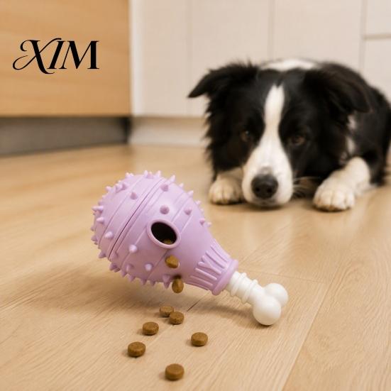 Pet Enrichment Toys Dog Treat Dispenser Toy, Spiky Chicken Leg Chew Rubber Interactive Foraging Games for Pets Puzzle Feeder Aggressive Chewers,