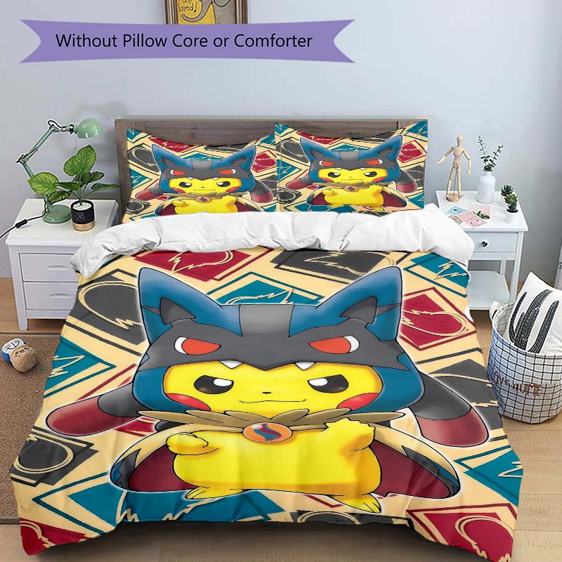 

3pcs Pikachu in Blue Armor Quilt Cover Set (1 Quilt Cover + 2 Pillowcases Without Pillow Core), High-Definition Printing for Home and Dormitory.C 135x200cm