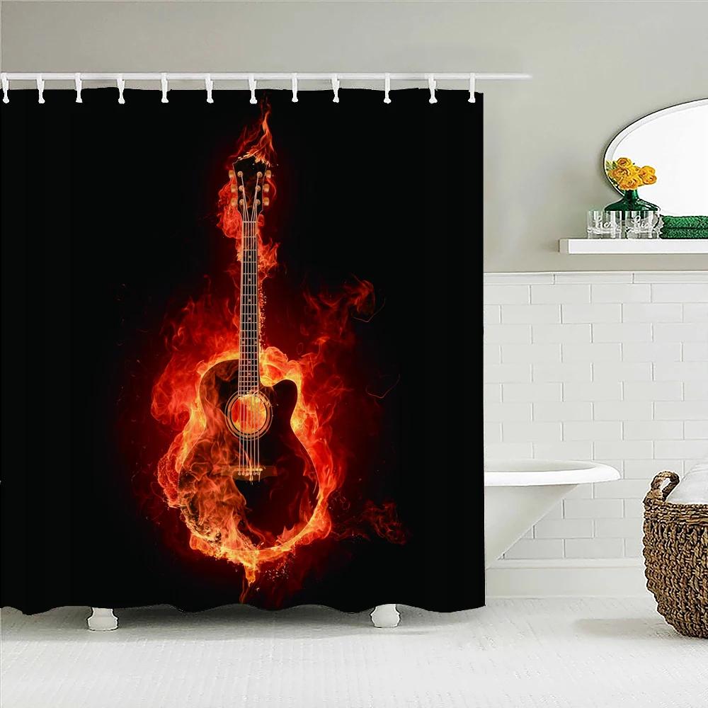 Music Rock Guitar Shower Curtains Modern Bathroom Curtains 3D Printed Decoration Waterproof Cloth With 12 Hooks Bath Curtain