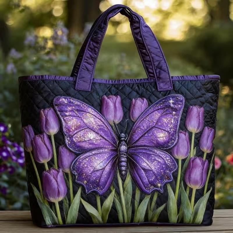 Bird Print Quilted Tote Bag - Fashion Shoulder Handbag Daily Use