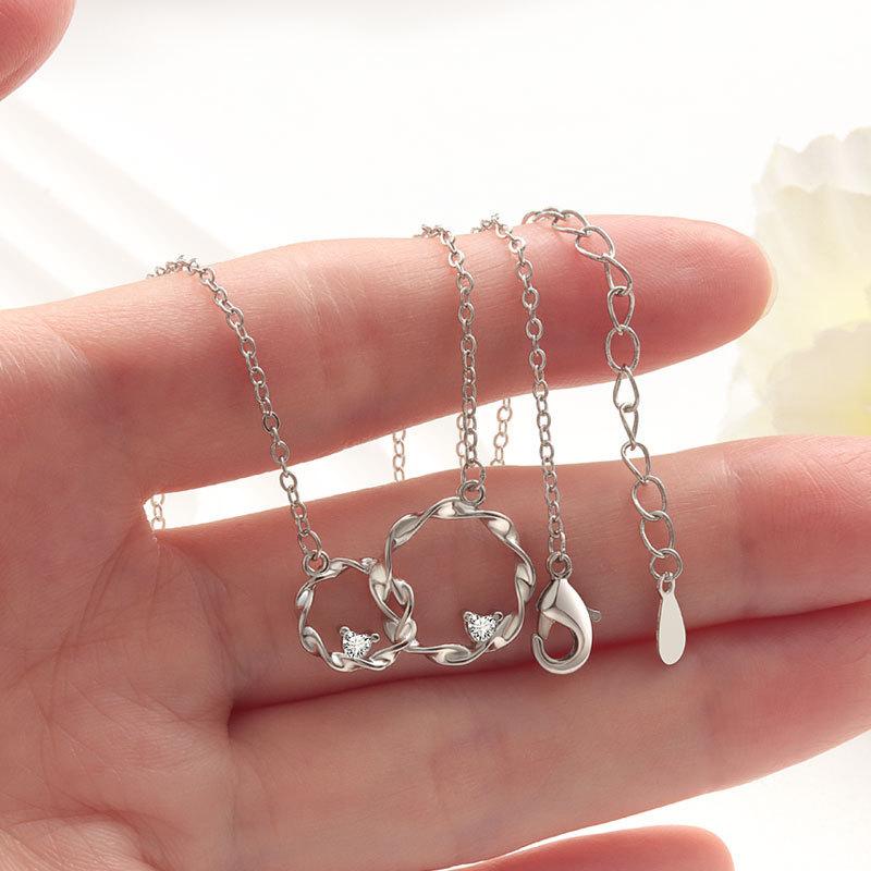 Copper Double Loop Chain Necklace With Geometric Pendant For Women