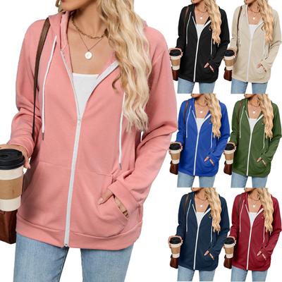 Herfst en Winter Nieuw Contrasterende Rits Capuchon Zak Lange Mouw Sweatshirt Dames Top