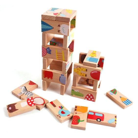 28-Piece Wooden Animal Dominoes Puzzle - Educational Toy for Children