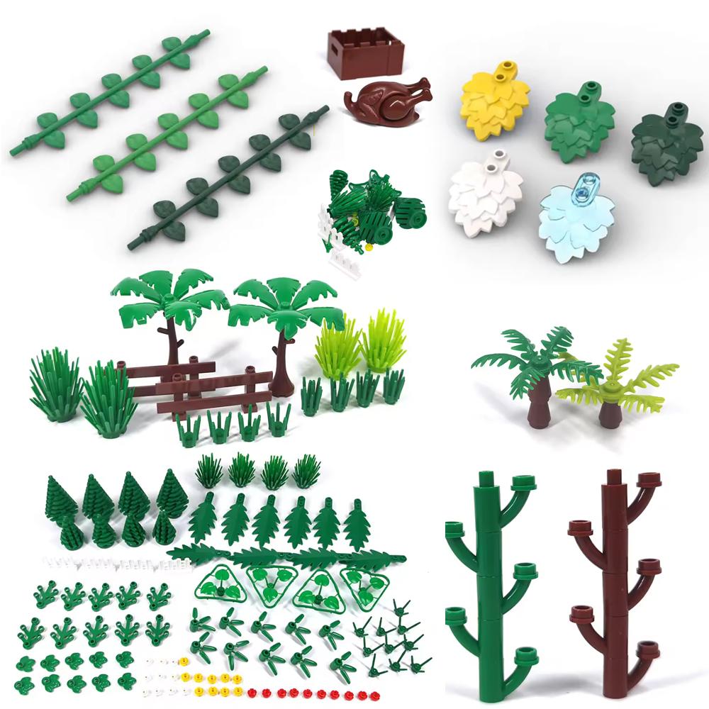 MOC Albero 5058 1747 Foresta Giungla Pianta Foglie Stratificate Blocchi da Costruzione 1566 Militare Botanico Foglia Fiore Cocco Giocattolo Fai-da-te Regali