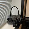 Yogodlns Women Y2K Bowling Handbag Retro Metal Buckle Design Shoulder Bag Vintage Faux Leather Detachable Strap Crossbody Bag for Shopper