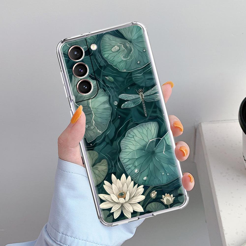 Phone Case For Samsung Galaxy S26 S25 S24 S23 S22 Ultra S20 S21 FE 5G Plus Soft Clear Cover Lotus Pattern