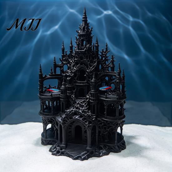 Fish Tank Hideout Cave Gothic Castle Aquarium Hideout, 3D Printed Betta Hide Cave, Small Shrimp Shelter Ornament, Decorative Coral for Resting