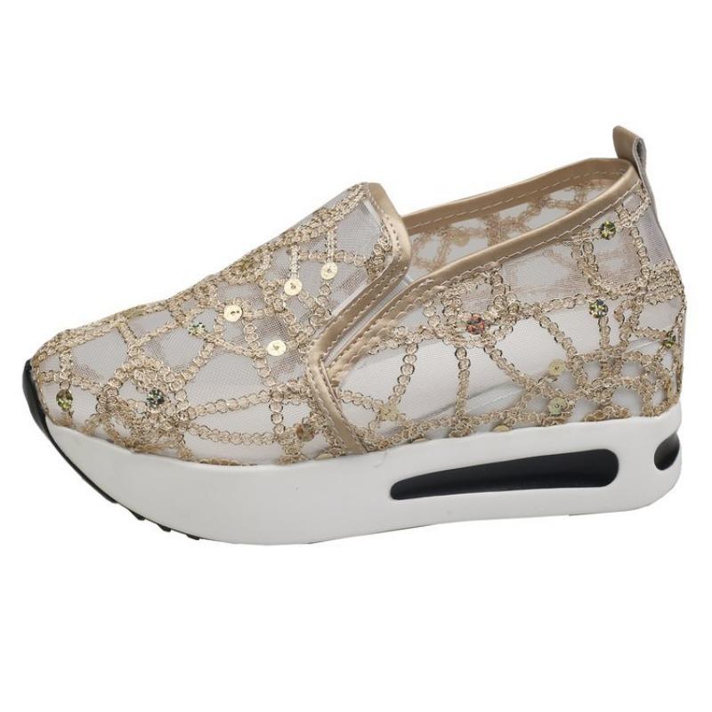 Large size mesh casual single shoes women's summer breathable sequins sports casual sandals