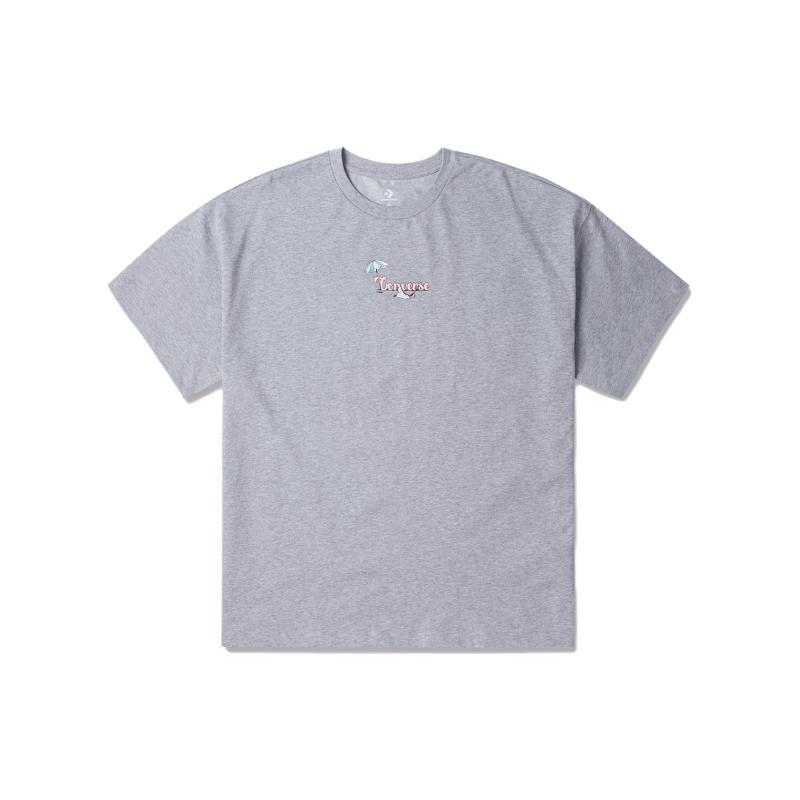 Converse Summer Beach Drop Shoulder Sleeve T Shirt Women's Gray Unisex 10025879-A03