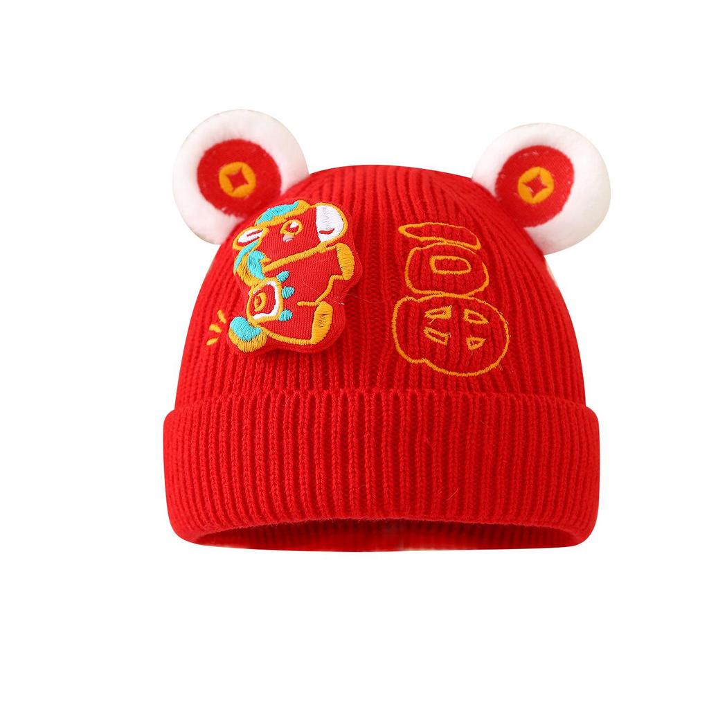 Baby Festive Knit Hat: Warm Red Wool Pullover for Boys & Girls, Autumn-Winter Collection