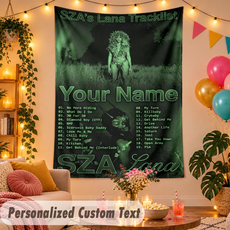 SZA Personalisierte Wandteppich Benutzerdefinierter Name Text Polyester Hängende Dekoration Haus Raum