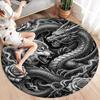 Sketch Armor Dragon Wolf Truck Round Area Rug,Carpet Rug for Living Room Bedroom Sofa Playroom Decor,Non-slip Floor Mat