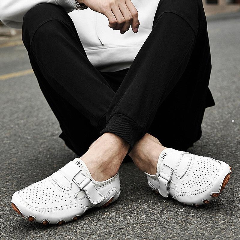 Summer hole shoes men's leather breathable men's casual shoes business octopus light soft sole hollow men's shoes tide