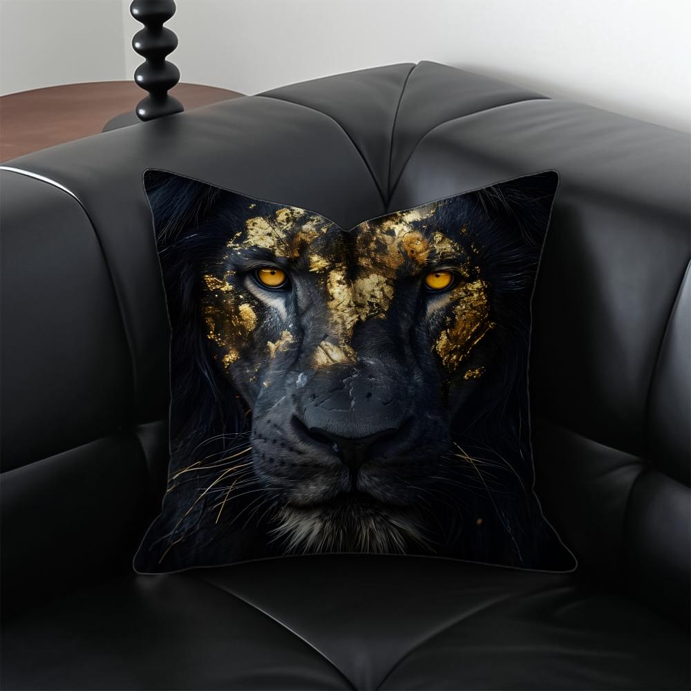 B-Black Gold Animal Pillow Luxury Decor Cushion Cushion Cover Pillow Case Anti-Dustmite Invisible Zipper Silky Plush Cushion