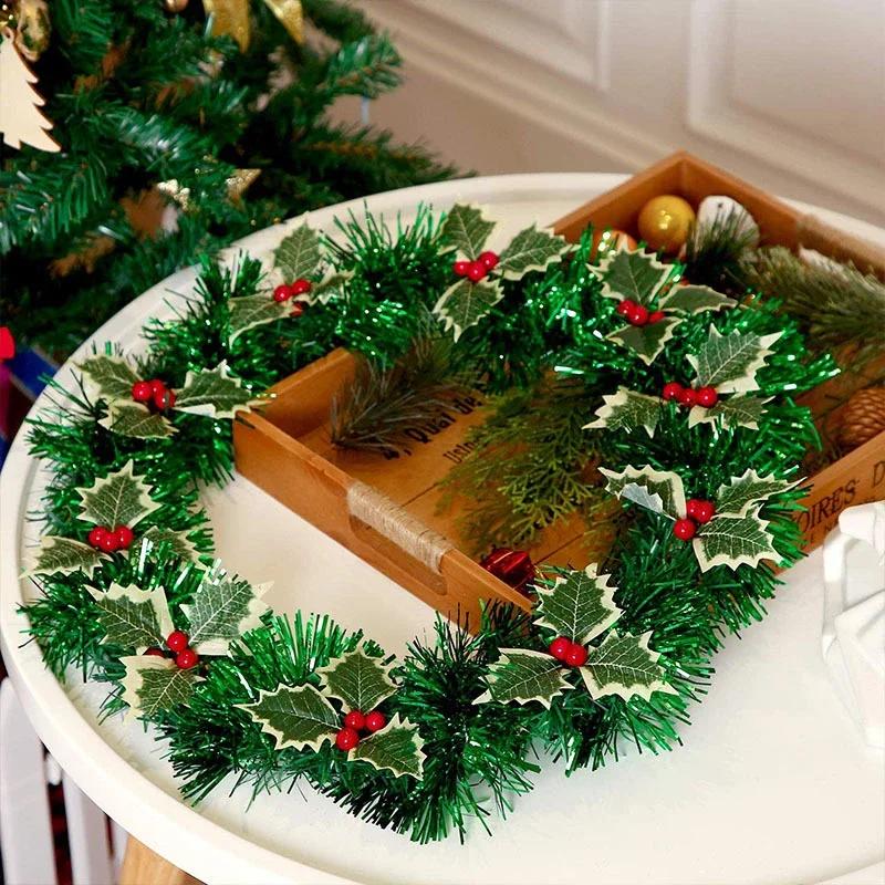 Christmas Holly Leaves Artificial Red Berry Flowers DIY Christmas Wreath Decoration Home Christmas New Year Decoration