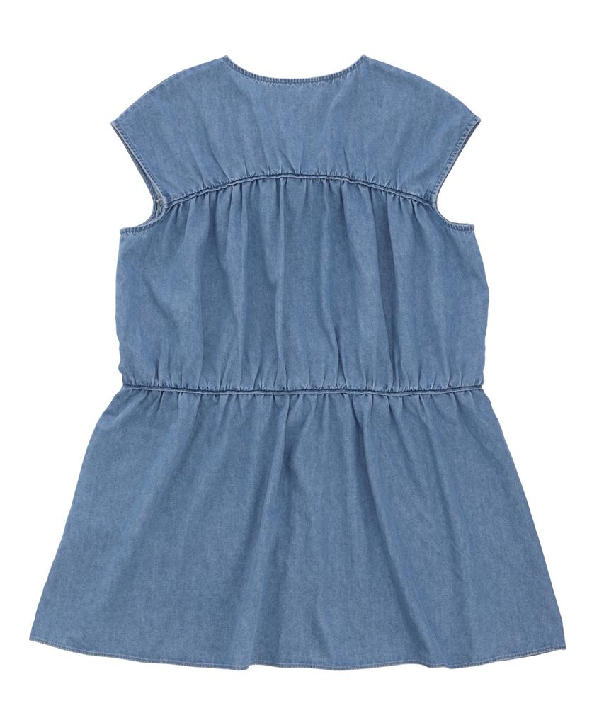 Deliscent Denim Shirred Ribbon Dress [Blue]