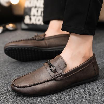 Metal Buckle Black Loafers Leather Mens Slip On Shoes Comfortable Men Casual Shoes Male Driving Footwear Breathable Mens