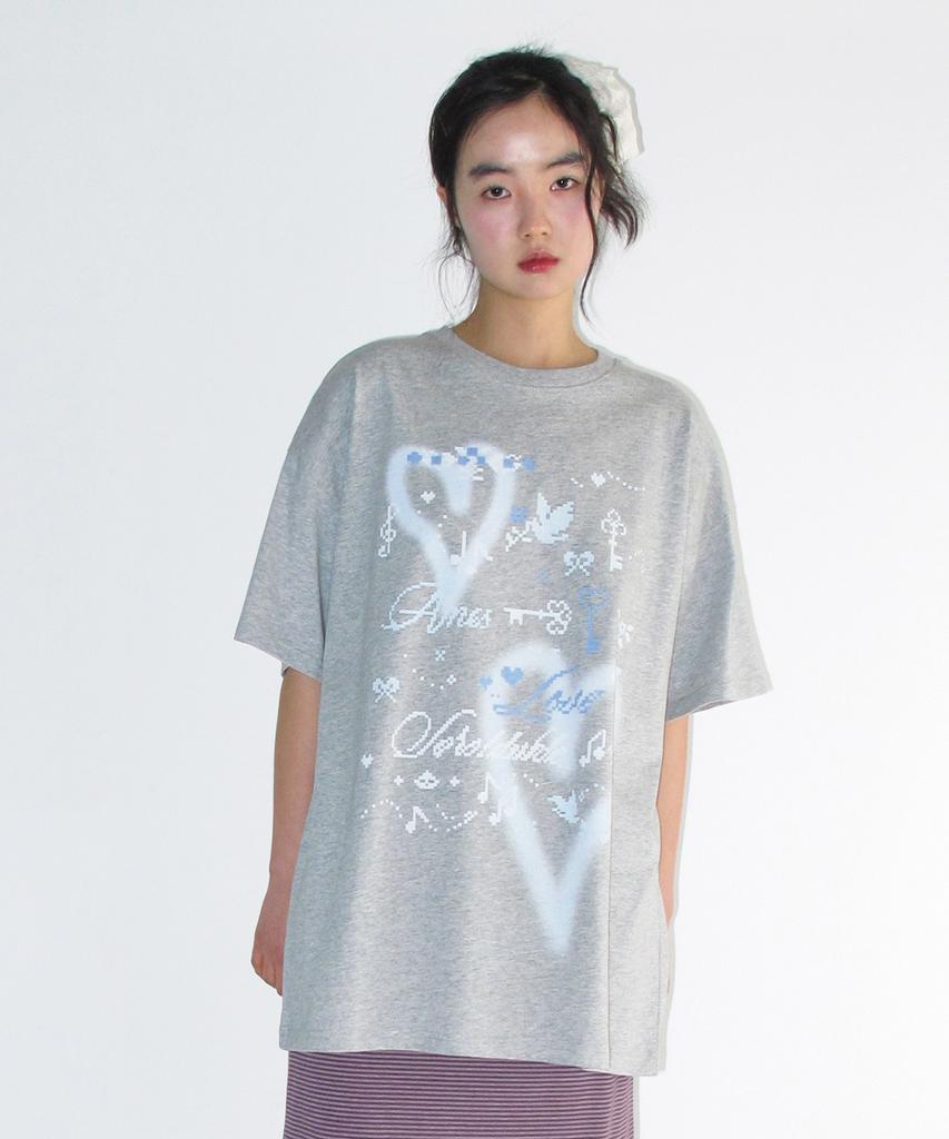 AMES-WORLDWIDE Heart Pixel Art Tee Gray