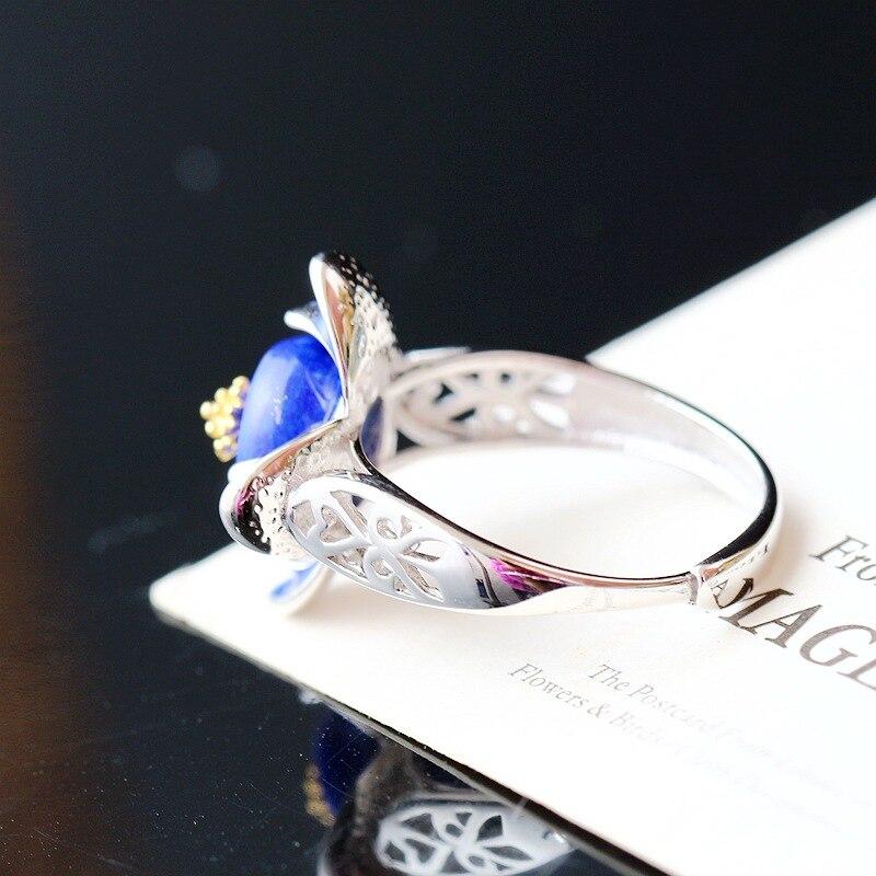 Öffnungsring aus 925er-Sterlingsilber mit natürlichem Lapislazuli. Cloisonné-Silber, das alte Wege für Frauen wiederherstellt, mit dem Rauchen aufzuhören