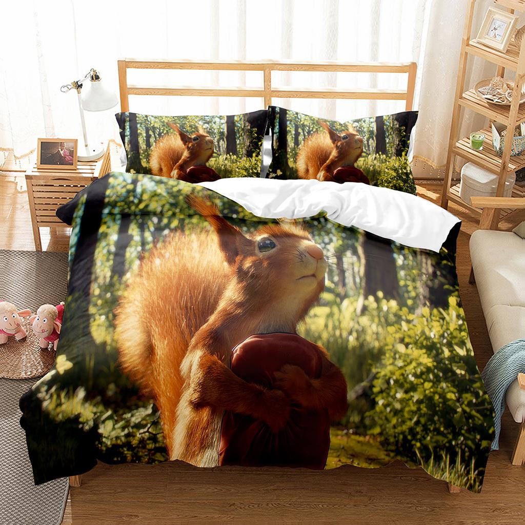 Squirrel Duvet Cover Set Cute Wild Animals Polyester Comforter Cover With Pillowcase For Kids Teen Bedroom Decor King Queen Size