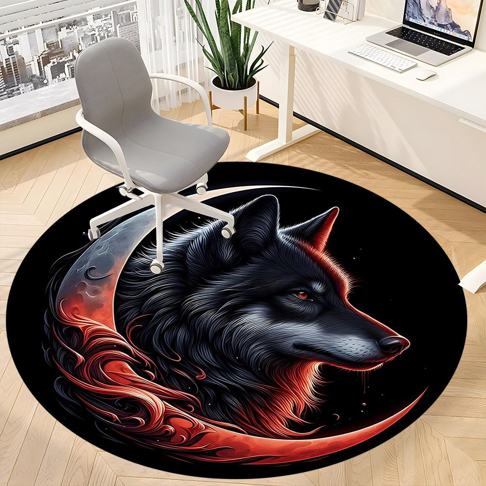 1 szt. Okrągły dywanik Moon Wolf do biura, pod krzesła biurowe, do sypialni, salonu, wystrój domu, dekoracja pokoju